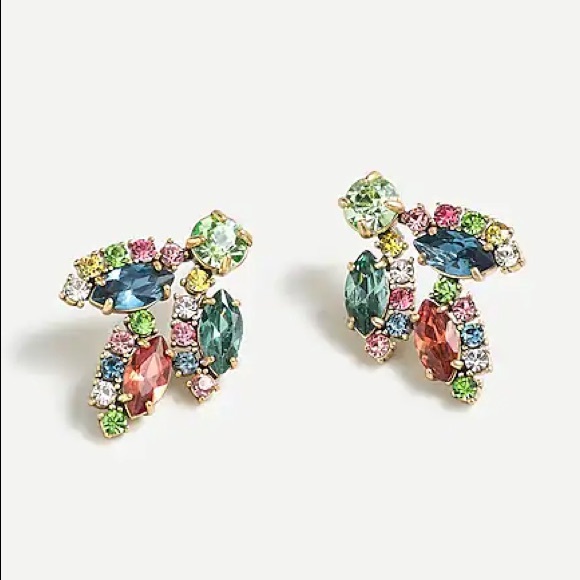 JCREW Crystal Leaf Stud Earrings NWT OS Multi - Picture 1 of 7